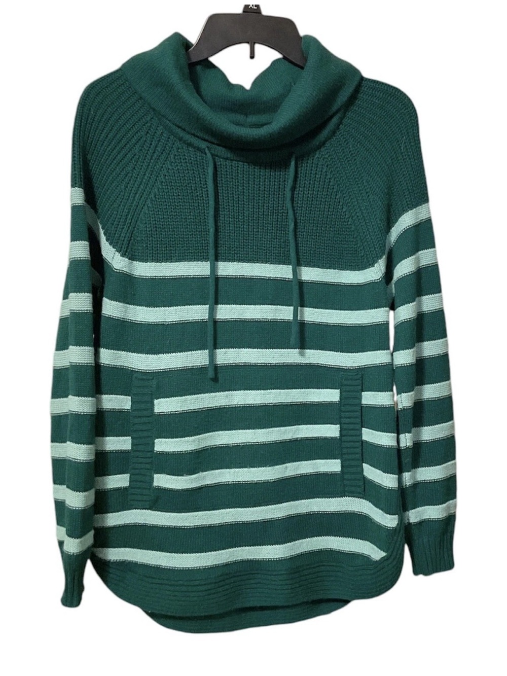 St Johns Bay Women’s GreenPullover Sweater Cowl Neck Drawstring Pockets XL